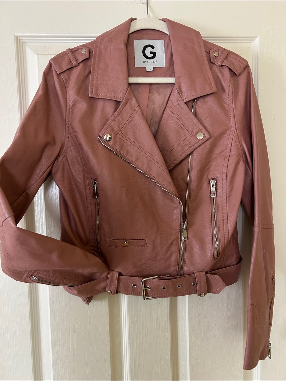 G by Guess Mauve-Pink Faux Leather Moto Jacket